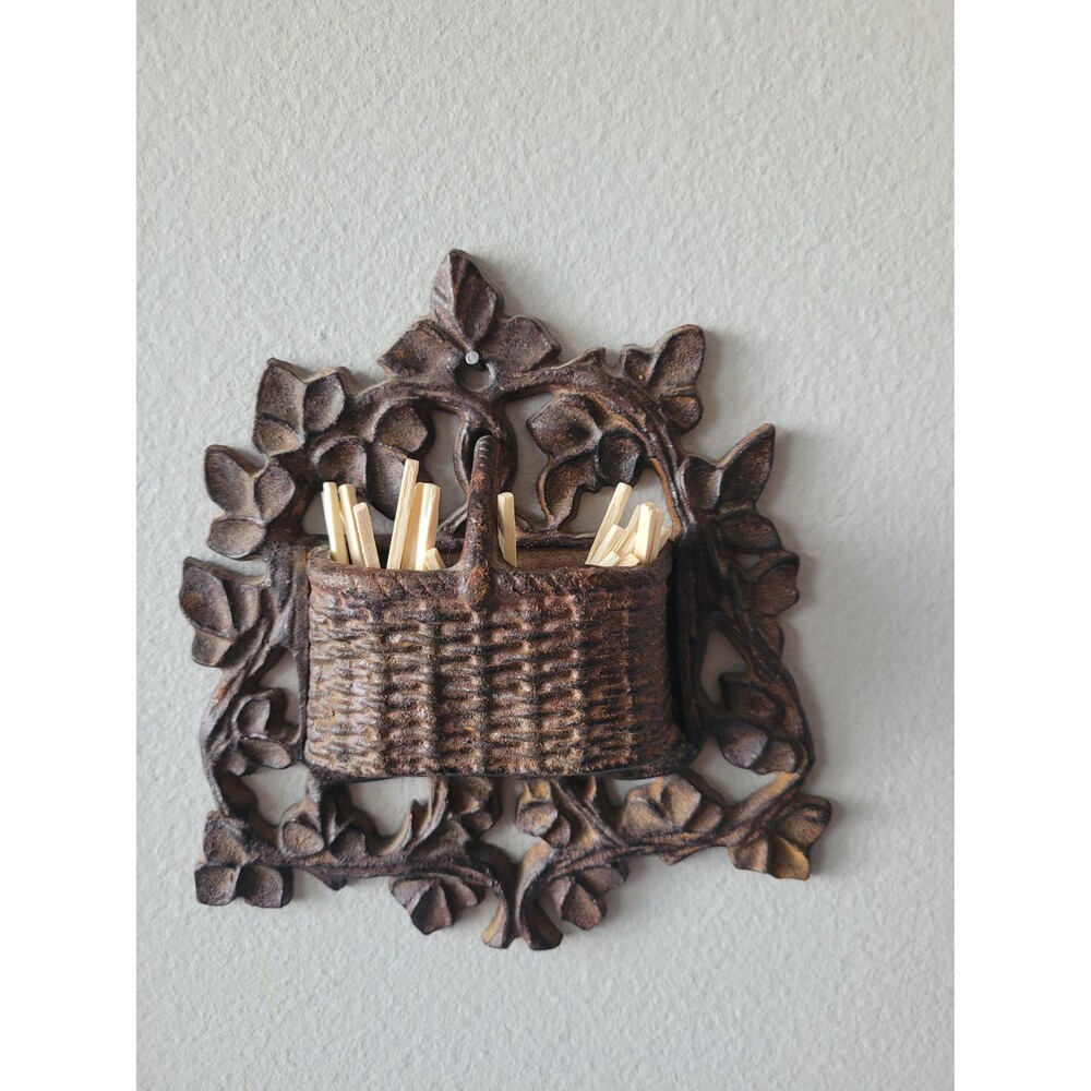 Vintage Cast Iron Matchstick Match Box Holder Safe